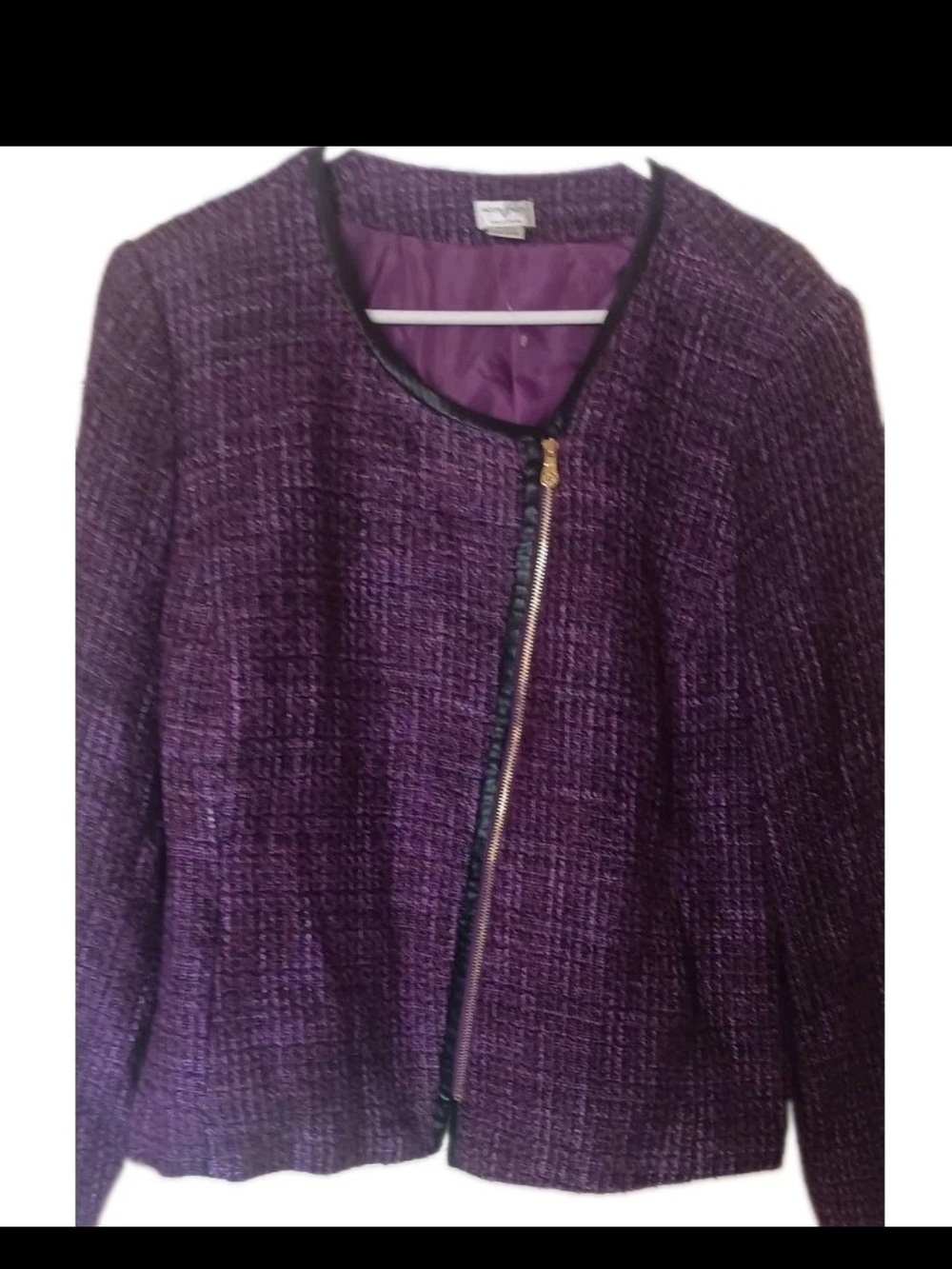 Jaclyn Smith Collection Purple Tweed Jacket - Plum & Violet, size XXL